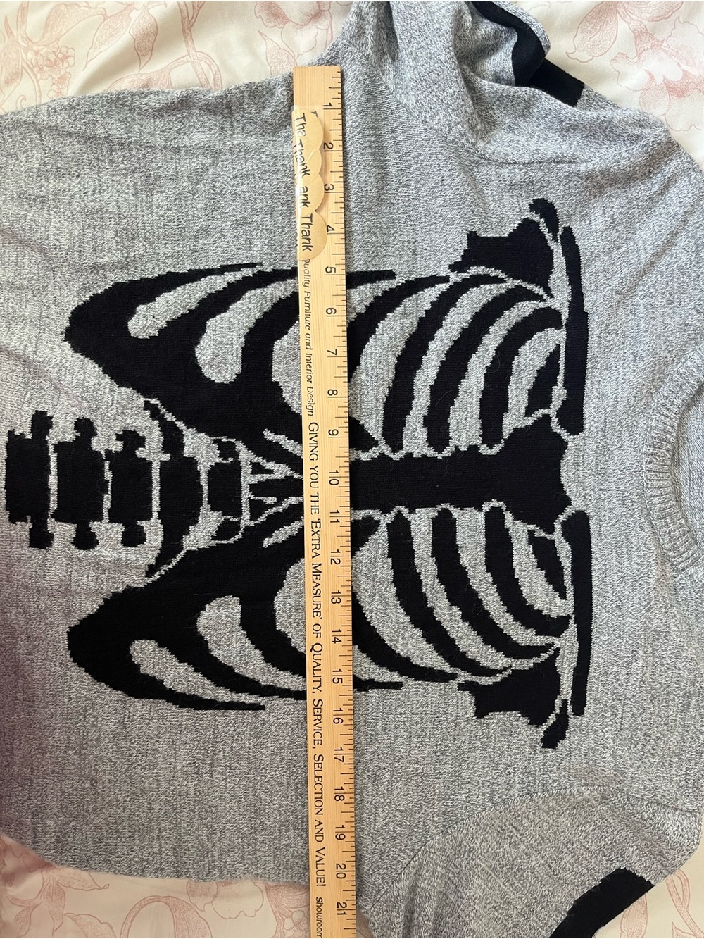 ASOS Gray Rib-Knit Sweater with Black Skeleton Motif - Women's size L - Picture 7 of 9